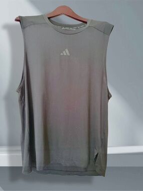Men’s Adidas Sleeveless Cutoff Gray Athletic Tee • Streetwear • Gym Tank